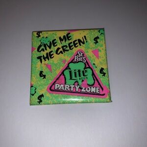 Neon 1980's Miller Lite Pin PInback Button St. Patricks Day Party Zone VTG